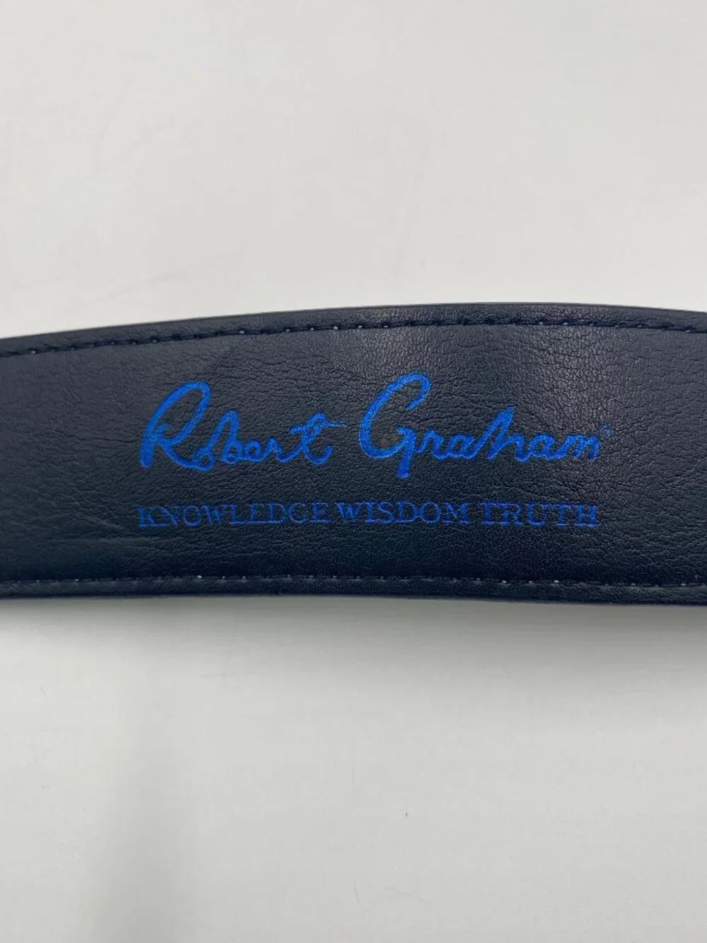 Robert Graham Genuine Leather Belt Size 32 Black with Blue Stitching Dress Golf